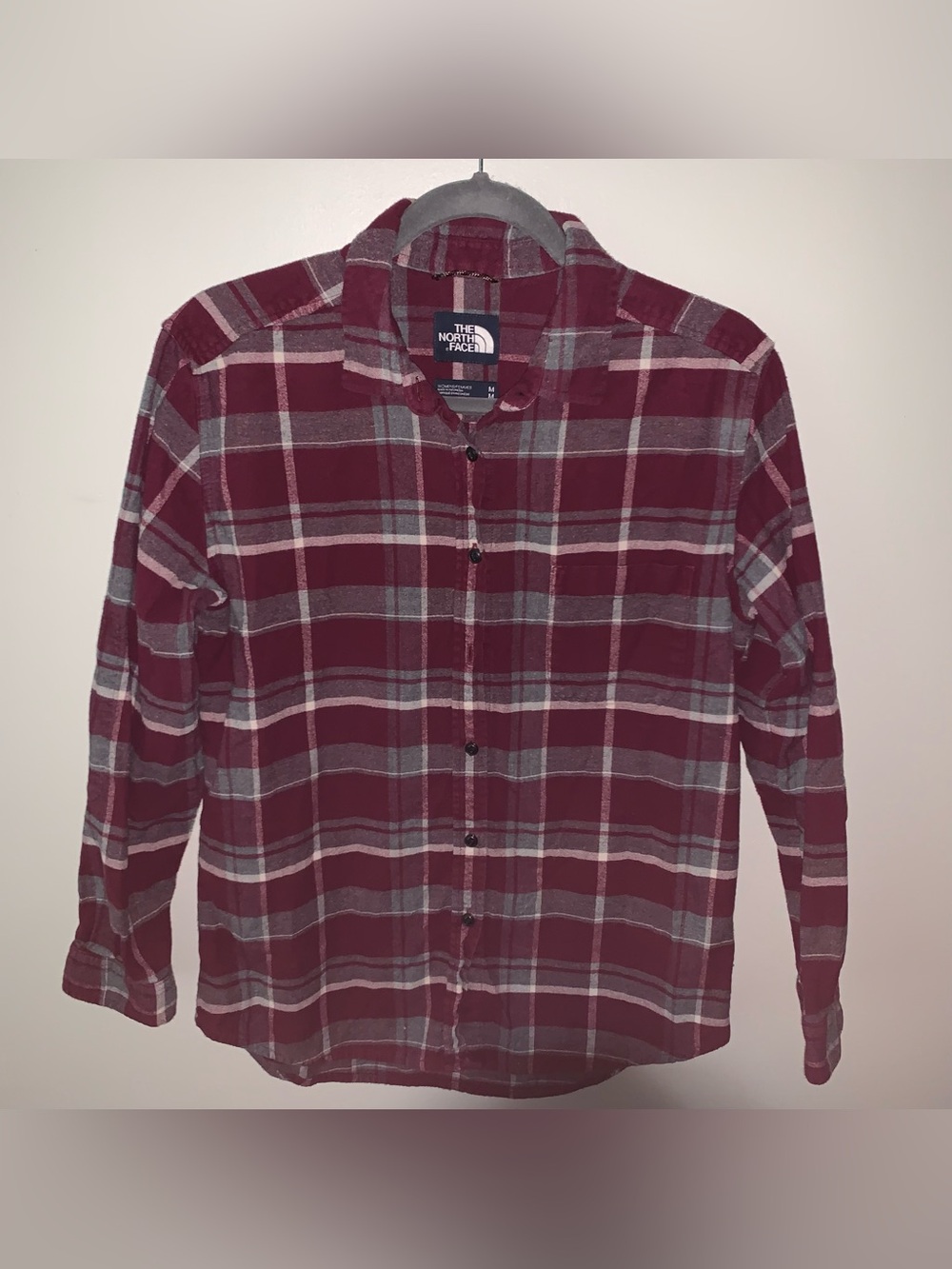 The North Face Burgundy and Gray Plaid Button-Down Shirt
